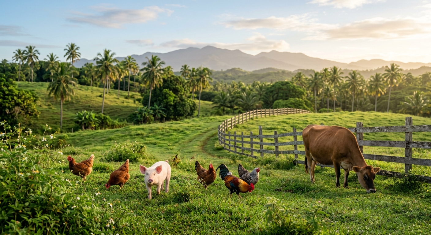 Arbe farm — pigs, chickens and cows